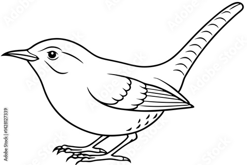 wren silhouette line art vector illustration with a white background