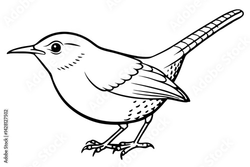 wren silhouette line art vector illustration with a white background