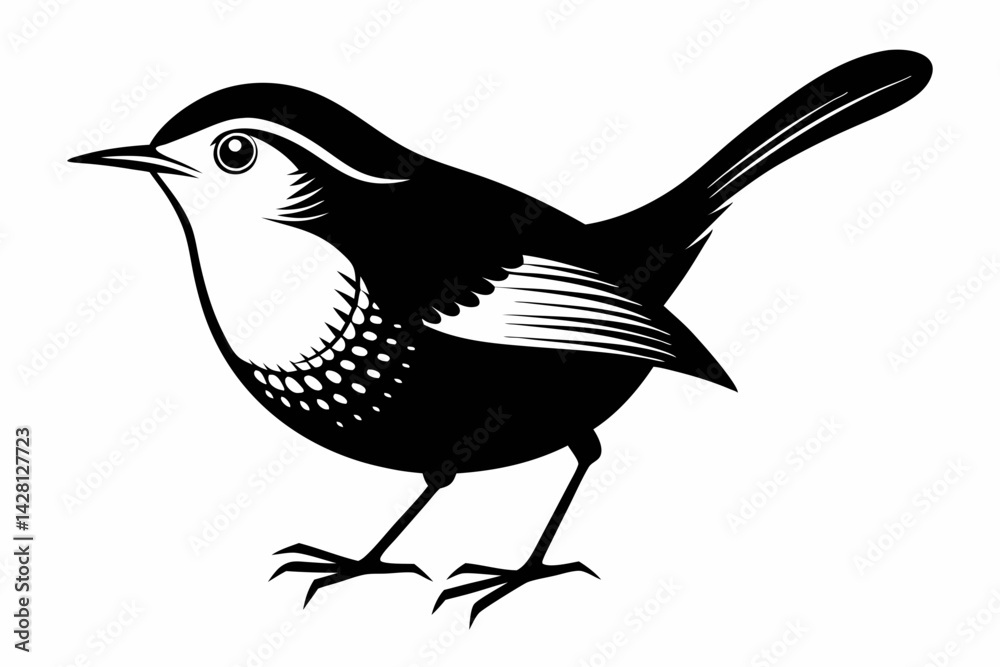 Obraz premium wren silhouette line art vector illustration with a white background