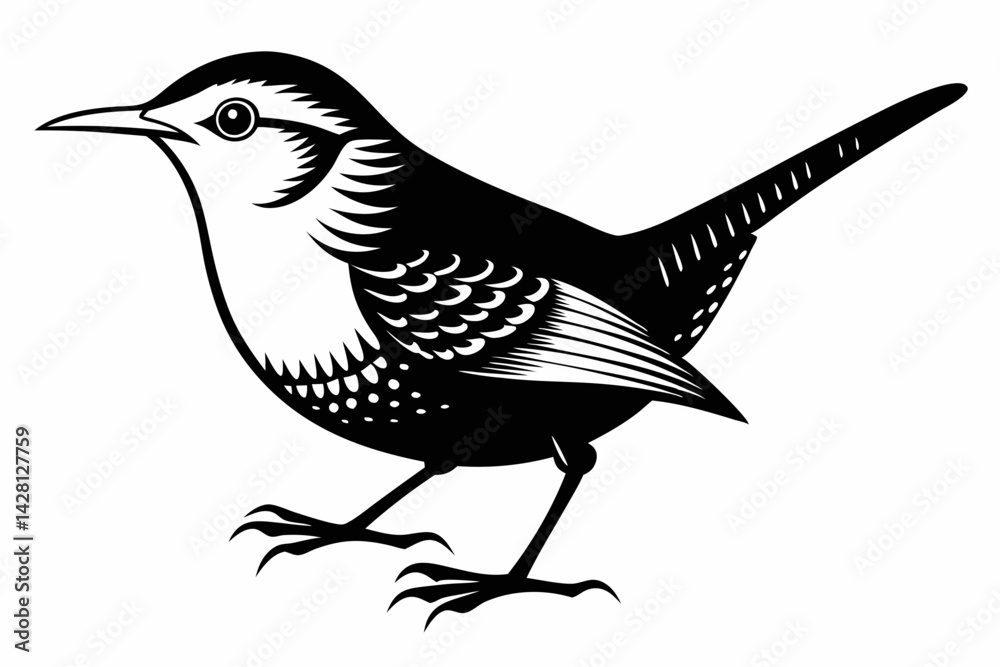 Obraz premium wren silhouette line art vector illustration with a white background