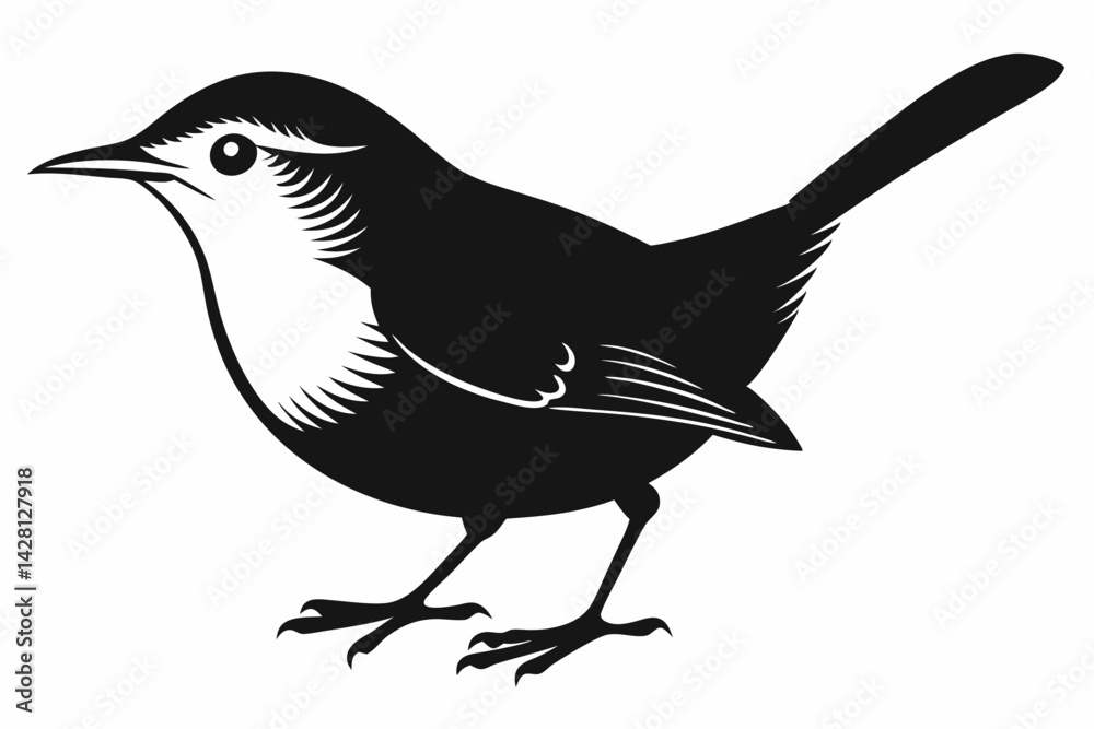 Obraz premium wren silhouette line art vector illustration with a white background