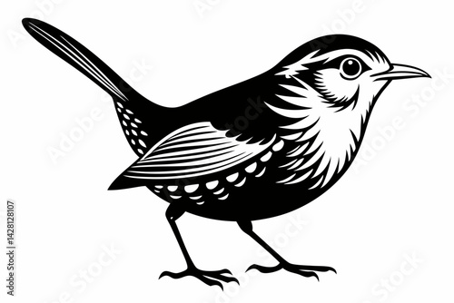 Obraz na płótnie wren silhouette line art vector illustration with a white background