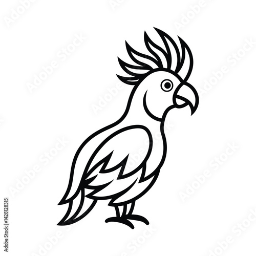cockatoo tribal style black line art vector on white for web and graphic