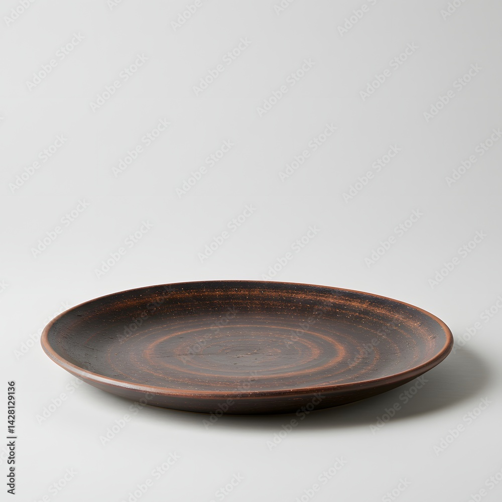 Obraz premium Empty Rustic Brown Ceramic Plate on White Background