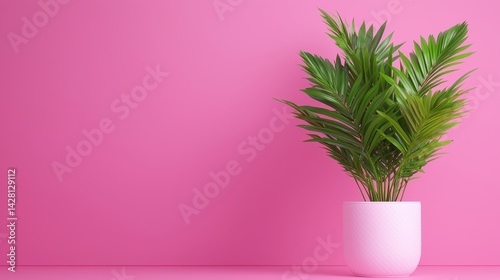 Obraz na płótnie Lush Green Plant in Pink Pot Against Pastel Pink Background w salonie