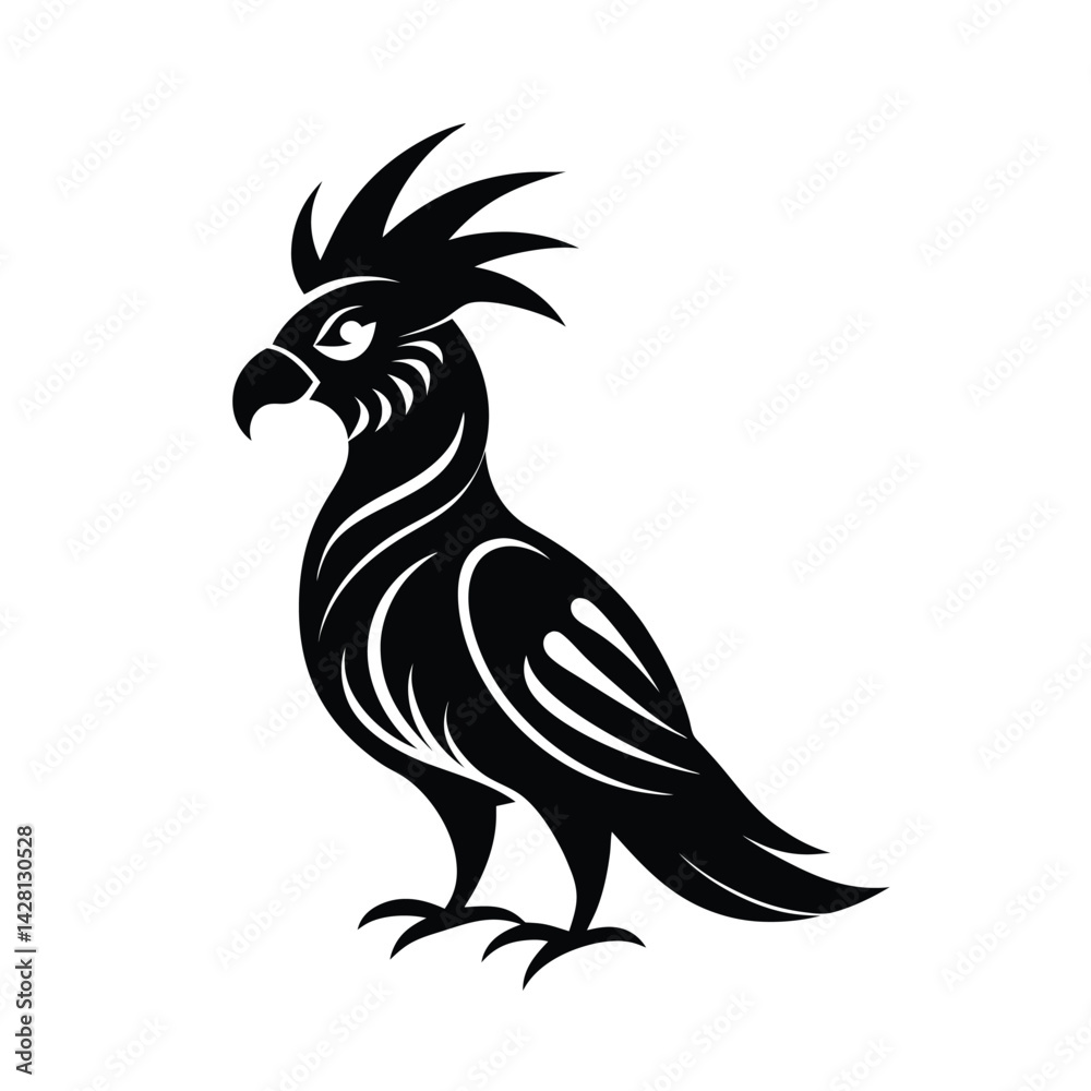 Fototapeta premium cockatoo tribal style black silhouette vector on white for web and graphic