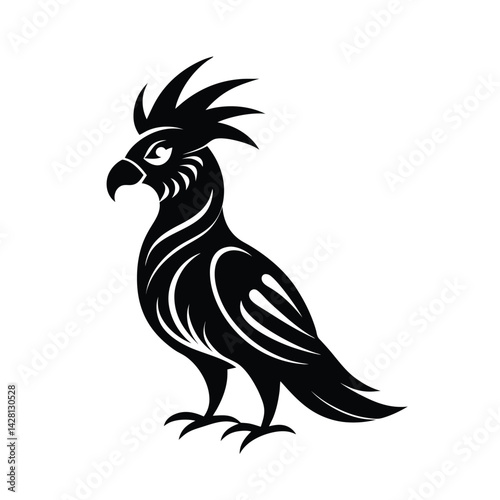 cockatoo tribal style black silhouette vector on white for web and graphic