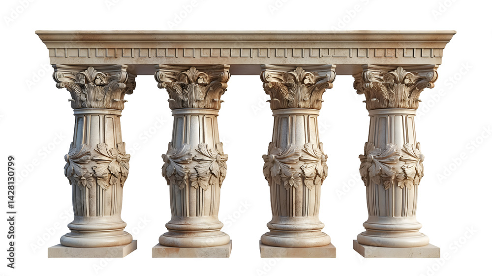 Fototapeta premium Beige Antique Columns Four Ornamental Pillars for Vintage Architectural Design.
