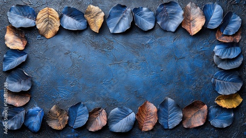 Surreal Collection of Blue Tropical Leaves and Foliage Plants Against a Dreamy Space-Inspired Background