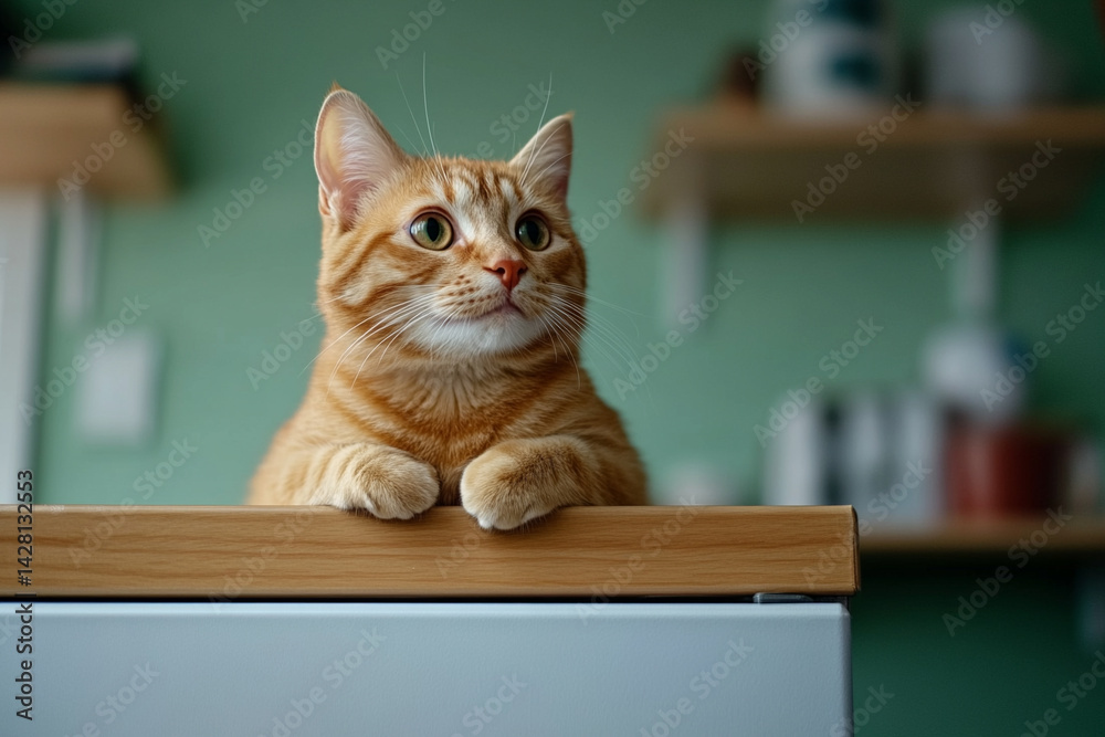 custom made wallpaper toronto digitalCat on top of a fridge looking down, urban pet life