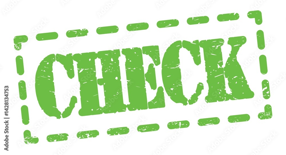 CHECK text written on green stamp sign.