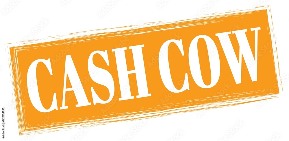 CASH COW text written on orange stamp sign.