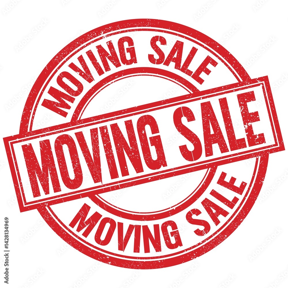 MOVING SALE written word on red stamp sign