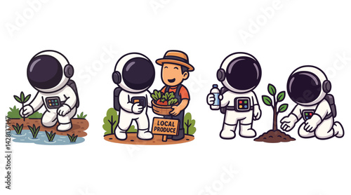 Astronaut and Farmer Working Together on Eco Farming