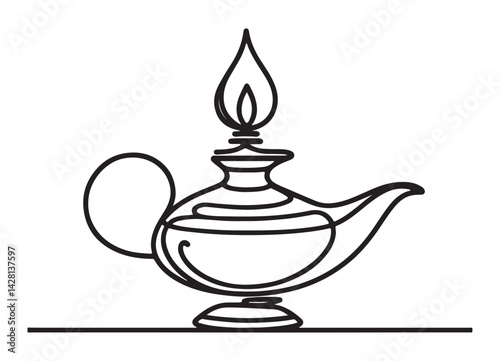 Genie Lamp Illustration with Continuous Line Drawing Vector Concept