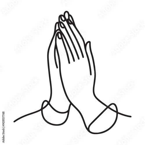 Single Continuous Line Drawing of Praying Hands Illustration Vector