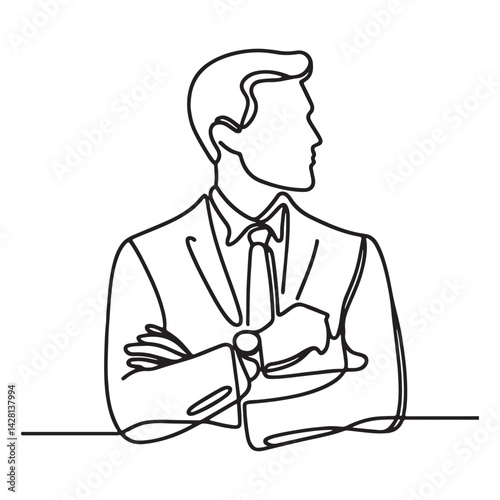 Stylish Businessman Checking Watch One Line Art Vector Design