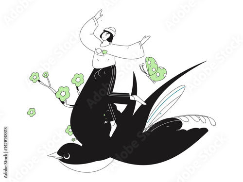 Vector flat illustration of characters in spring
