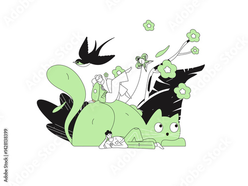 Vector flat illustration of characters in spring
