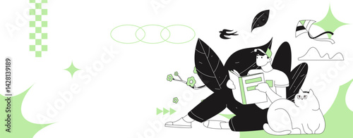 Vector flat illustration of characters in spring
