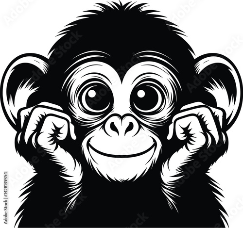 Cheeky Monkey Face Peeking Silhouette Vector
