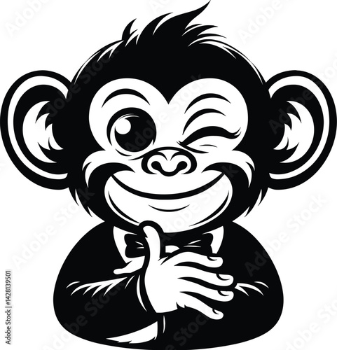 Cheeky Monkey Face Peeking Silhouette Vector
