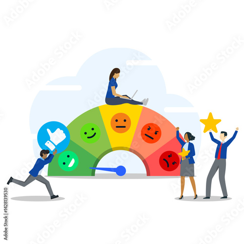 Business employees with stars and happy rewards concept. Staff job dedication or satisfaction, employee engagement, commitment or motivation to succeed with the company. 