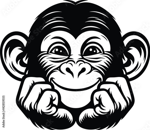 Cheeky Monkey Face Peeking Silhouette Vector