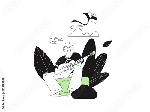 Vector flat illustration of characters in spring

