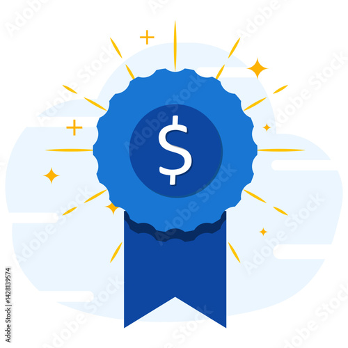 Badge concept featuring currency dollar symbol. best price, value for money, or great deals. For promote achievement. discounts, sales, or affordable products and services.
