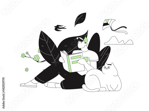 Vector flat illustration of characters in spring
