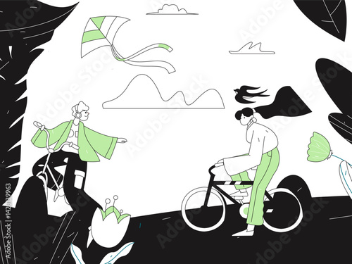 Vector flat illustration of characters in spring
