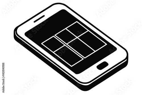 Stylized smartphone graphic with partitioned screen for apps and content