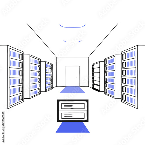 Data Center Interior with Server Racks and Clean Aesthetic  