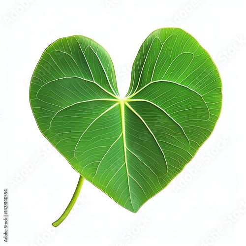 Vibrant Green Leaf Shaped Like a Heart Against a Pure White Background photo
