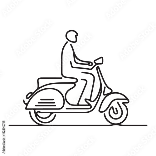 Vintage Scooter Moped Motorcycle Transportation Outline Style Illustration Art