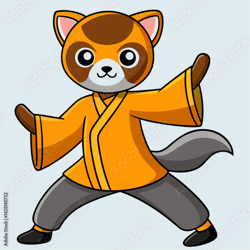 Cartoon fox practicing Tai Chi in a vibrant setting  