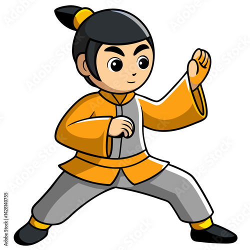 Young martial artist practicing tai-chi in a vibrant style  
