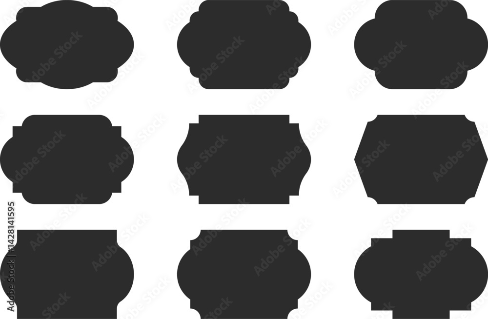 Vintage label collection with ornate frames and elegant silhouettes. Decorative badge shapes for product packaging, branding and logo design. Vector templates set with blank, empty space