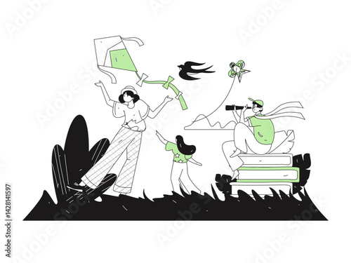 Vector flat illustration of characters in spring
