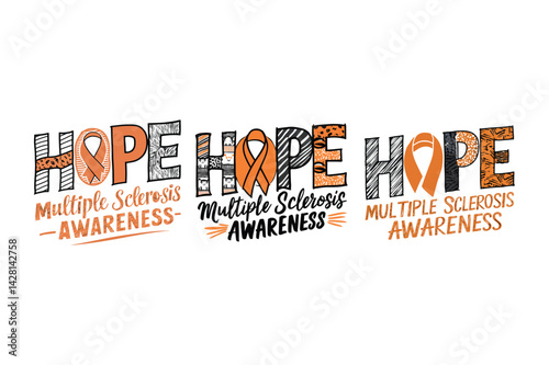 MS Awareness T-shirt - Bold HOPE Design with Orange Ribbon