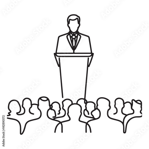 Engaging Public Speaking Audience One Line Vector Silhouette Illustration