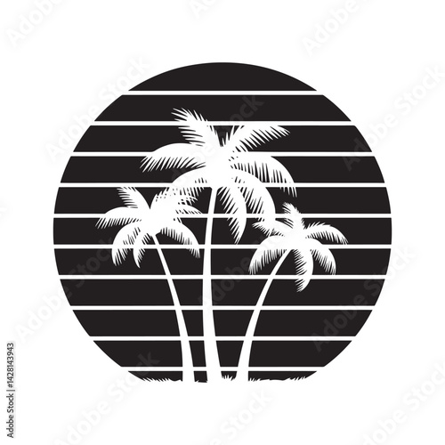 Palm Tree Silhouette Design Vector, Group Palm Tree