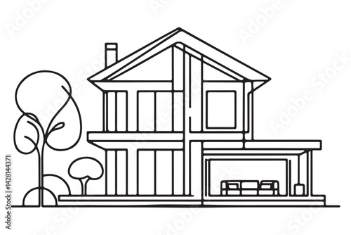 Beautiful Architectural House Design Vector Illustration with Nature Elements