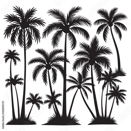 Palm Tree Silhouette Design Vector, Group Palm Tree