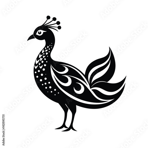 indian peafowl tribal style black silhouette vector for web and graphic