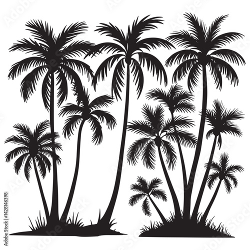 Palm Tree Silhouette Design Vector, Group Palm Tree