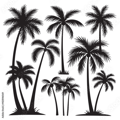 Palm Tree Silhouette Design Vector, Group Palm Tree