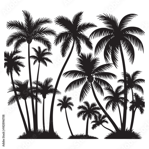 Palm Tree Silhouette Design Vector, Group Palm Tree
