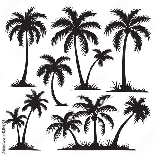 Palm Tree Silhouette Design Vector, Group Palm Tree
